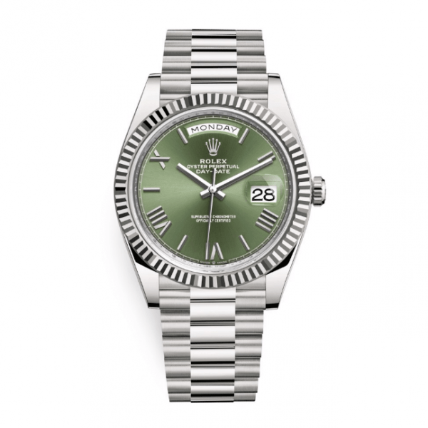 Rolex Day-Date 40mm White Gold Olive Green Roman 228239-0033