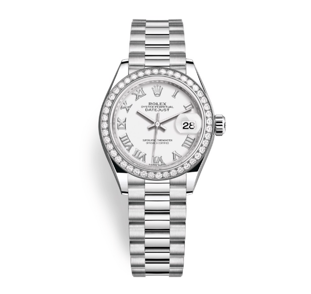 Rolex Lady-Datejust 28mm Platinum and White Dial 279136RBR-0013