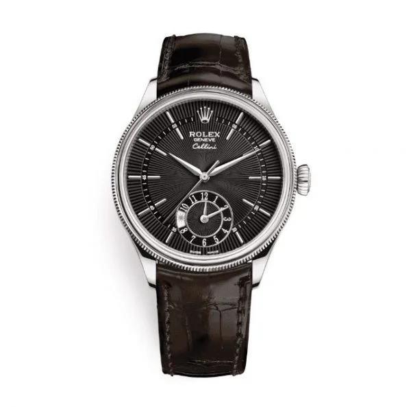 Rolex Cellini Dual Time 39mm White Gold Black Brown Strap 50529-0010 New