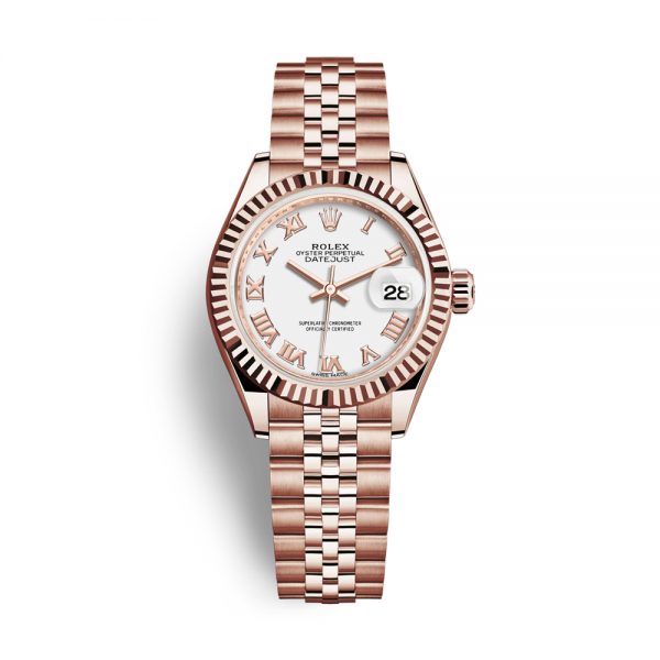 Rolex Everose Gold Lady-Datejust 28mm Watch - Fluted Bezel - 279175 wrj\
