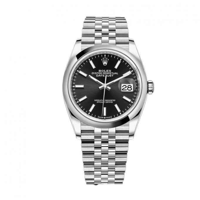 Rolex Steel Datejust 36mm Watch - Domed Bezel - Black Index Dial - Jubilee Bracelet