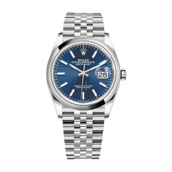 Rolex Steel Datejust 36mm Watch - Domed Bezel - Blue Index Dial - Jubilee Bracelet - 126200