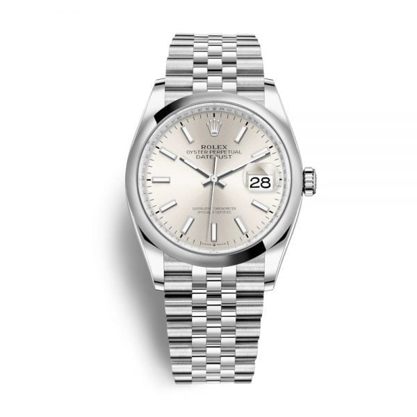 Rolex Steel Datejust 36mm Watch - Domed Bezel - Silver Index Dial - Jubilee Bracelet - 126200