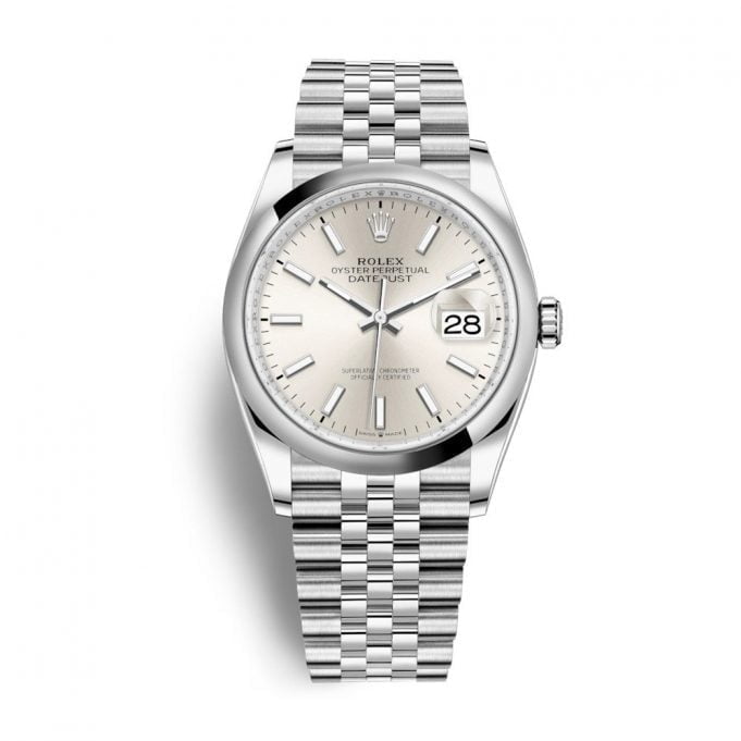 Rolex Steel Datejust 36mm Watch - Domed Bezel - Silver Index Dial - Jubilee Bracelet - 126200