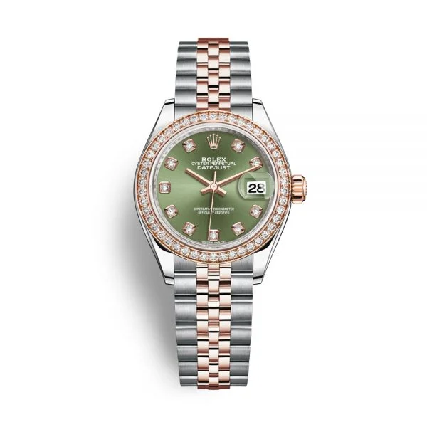 Rolex Steel and Everose Gold Rolesor Lady-Datejust 28mm 279381-0007 Green New