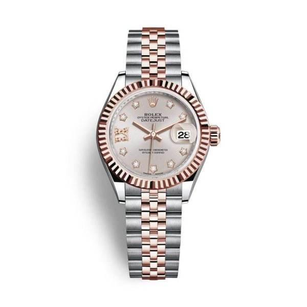 Rolex Steel and Everose Gold Rolesor Lady-Datejust 28mm Watch - Fluted Bezel - 279171 su9dix8dj