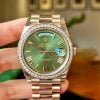 Rolex Day-Date 40mm Rose Gold Olive Green Roman Dial Diamond Bezel President Bracelet 228345RBR New