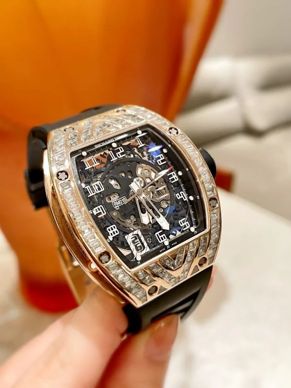 Richard Mille RM010 18K Rose Gold Baguette Diamonds ch h ng