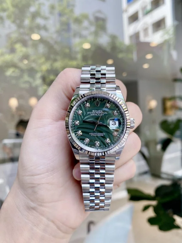 Rolex Steel Datejust 36 Olive Green Palm Jubilee 126234-0047 New