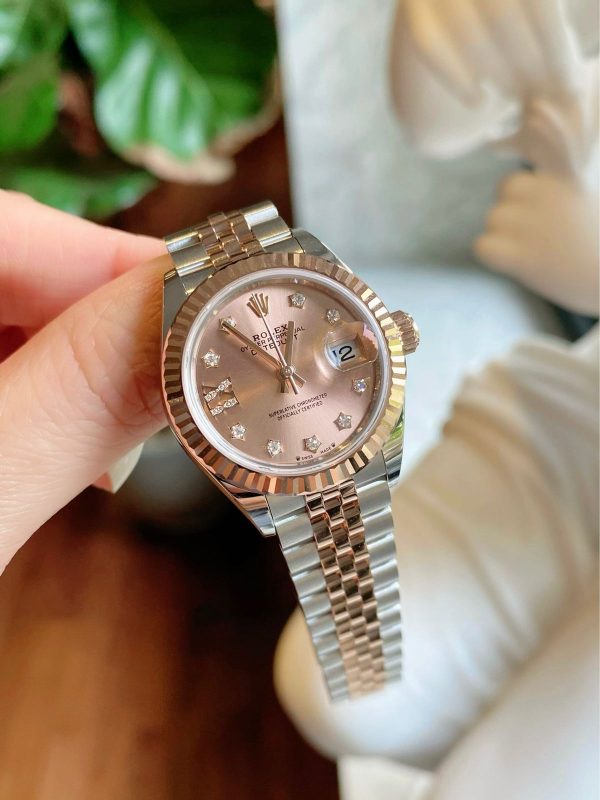 Rolex Steel and Everose Gold -Datejust 28mm - Fluted Bezel 279171-0027 mặt hồng Cọc số sao