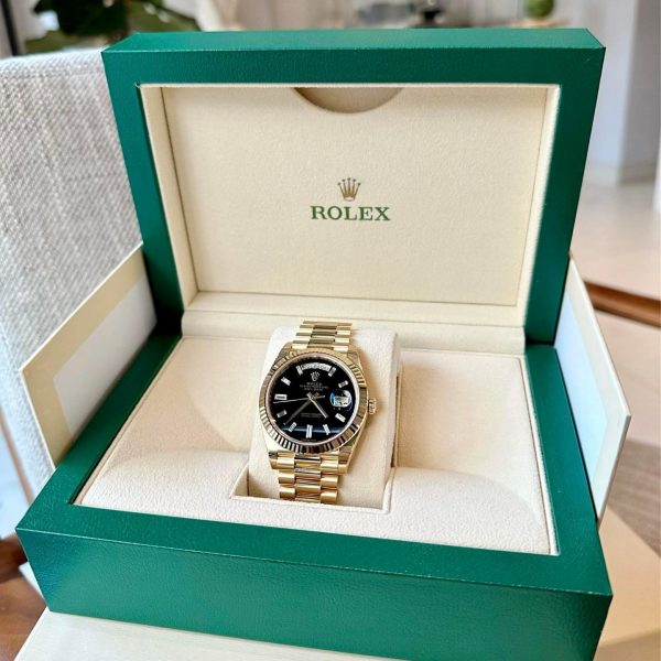 Rolex Day-Date 40mm Yellow Gold Onyx Baguette 228238-0059