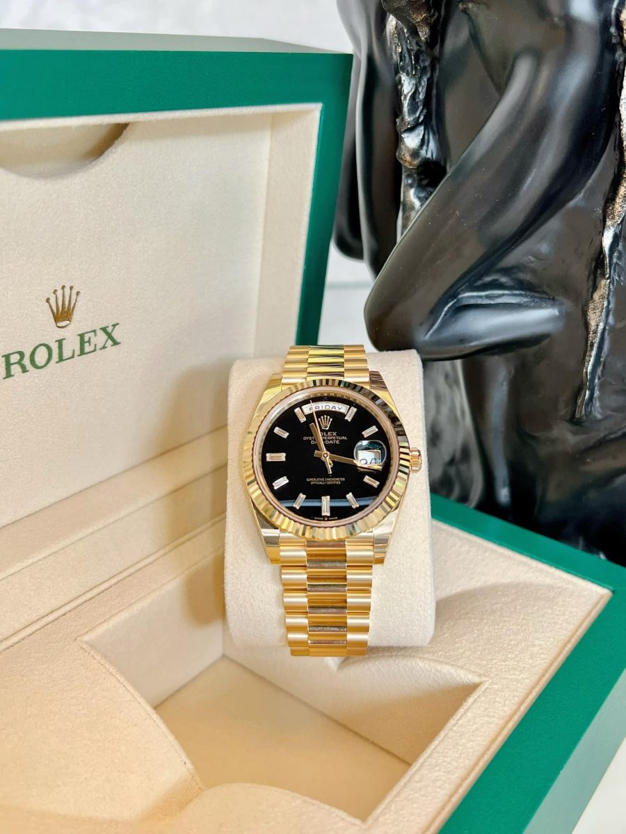 Rolex Day-Date 40mm Yellow Gold Onyx Baguette 228238-0059