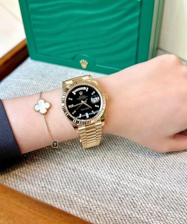 Rolex Day-Date 40mm Yellow Gold Onyx Baguette 228238-0059