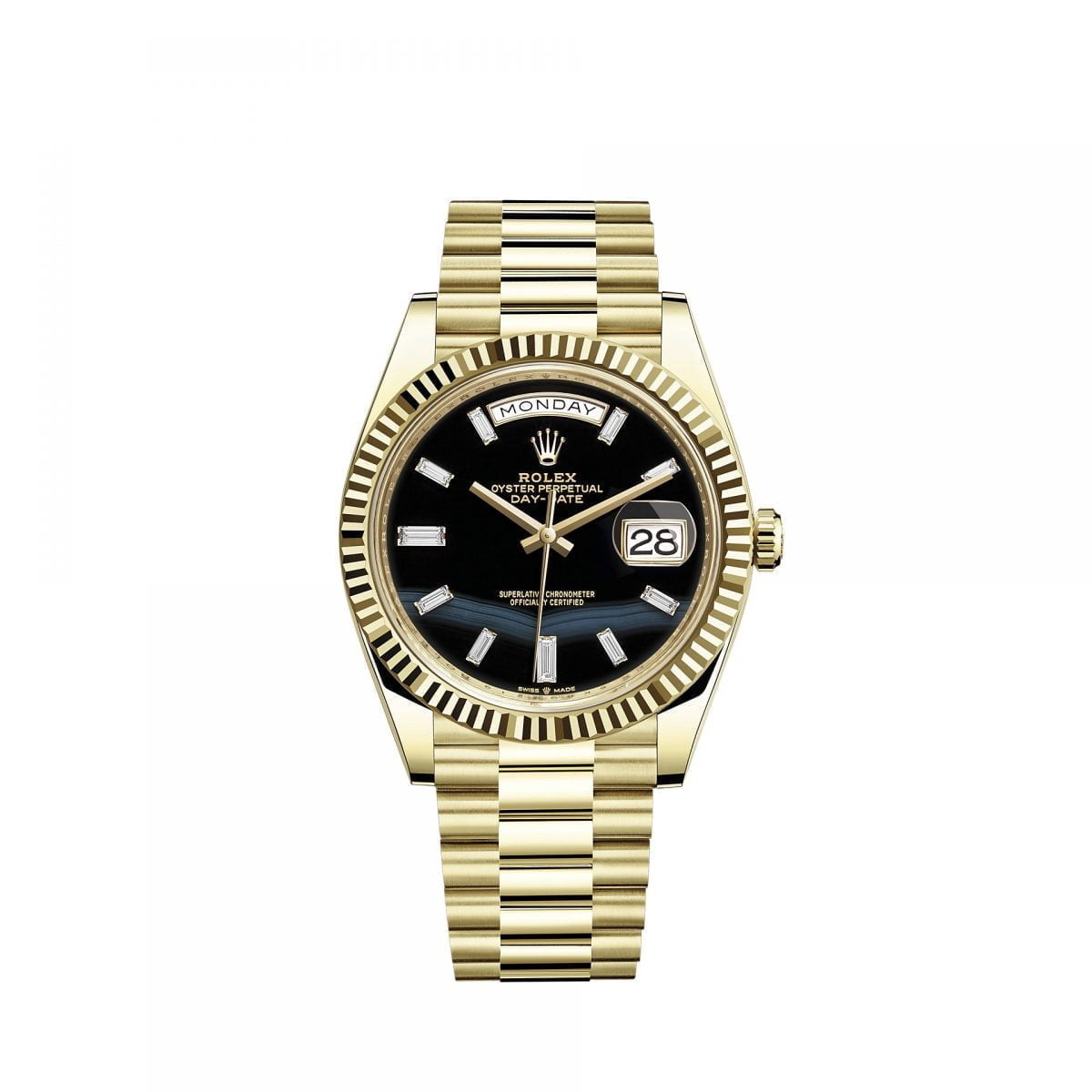 Rolex Day-Date 40mm Yellow Gold Onyx Baguette 228238-0059