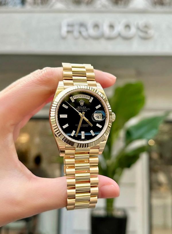 Rolex Day-Date 40mm Yellow Gold Onyx Baguette 228238-0059
