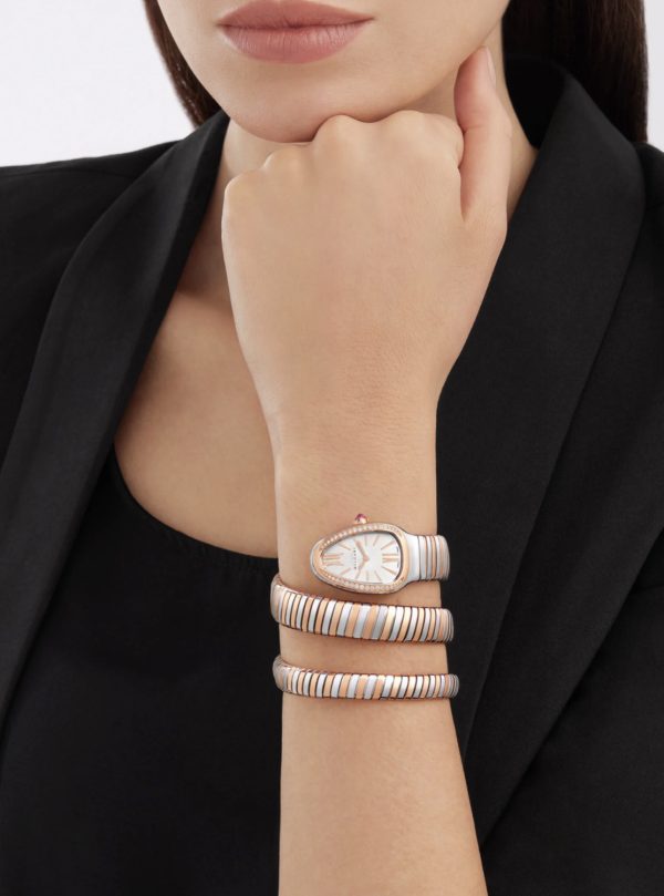 BVLGARI SERPENTI TUBOGAS WHITE DIAL STEEL AND ROSE GOLD DIAMONDS