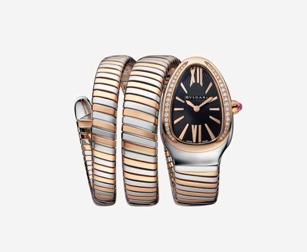 BVLGARI SERPENTI TUBOGAS BLACK DIAL STEEL AND ROSE GOLD DIAMONDS