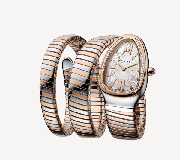 BVLGARI SERPENTI TUBOGAS ROSE GOLD AND STEEL WHITE DIAL DIAMONDS