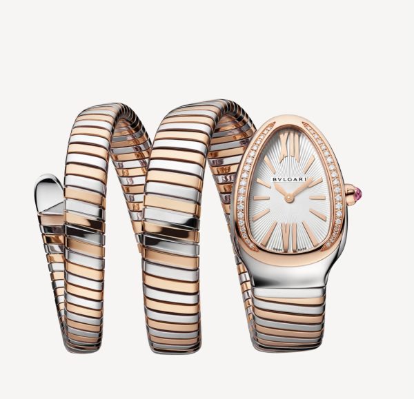 BVLGARI SERPENTI TUBOGAS ROSE GOLD AND STEEL WHITE DIAL DIAMONDS