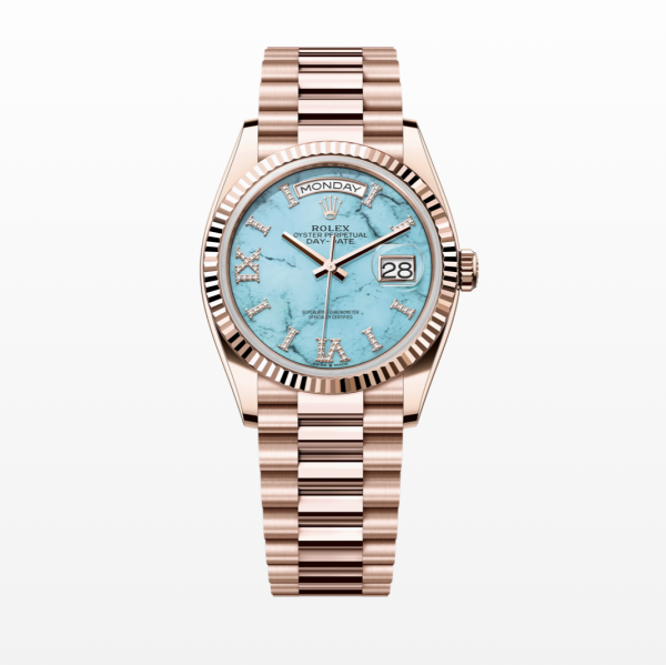 Rolex Everose Gold Day-Date 36 128235-0064 Mặt Số Turquoise