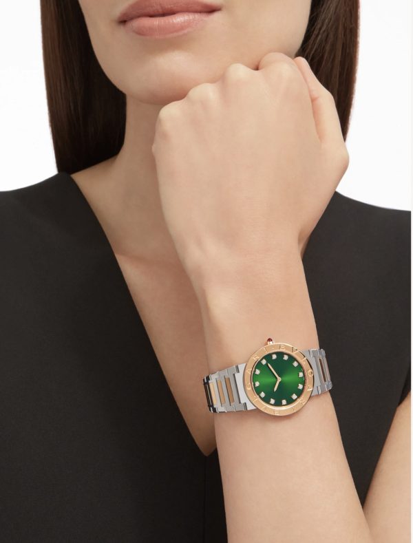 BVLGARI BVLGARI GREEN DIAL STEEL AND ROSE GOLD