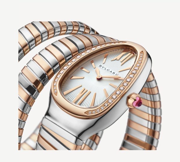 BVLGARI SERPENTI TUBOGAS WHITE DIAL STEEL AND ROSE GOLD DIAMONDS
