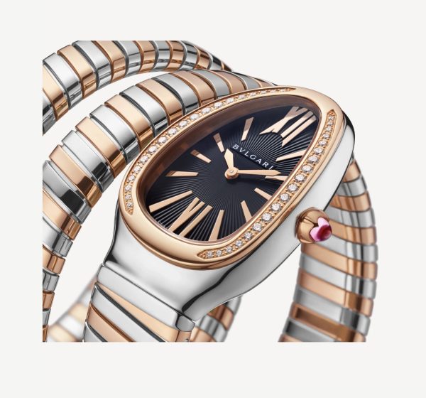 BVLGARI SERPENTI TUBOGAS BLACK DIAL STEEL AND ROSE GOLD DIAMONDS
