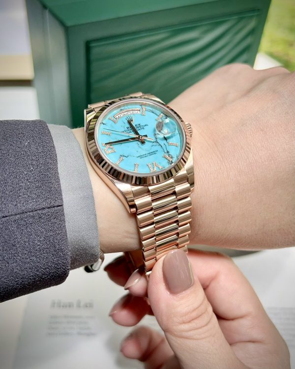 Rolex Everose Gold Day-Date 36 128235-0064 Mặt Số Turquoise