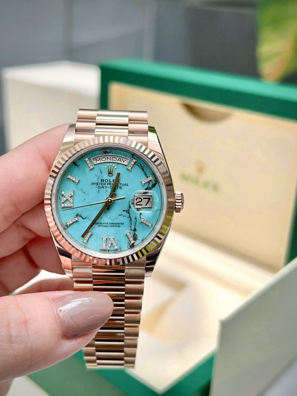 Rolex Everose Gold Day-Date 36 128235-0064 Mặt Số Turquoise