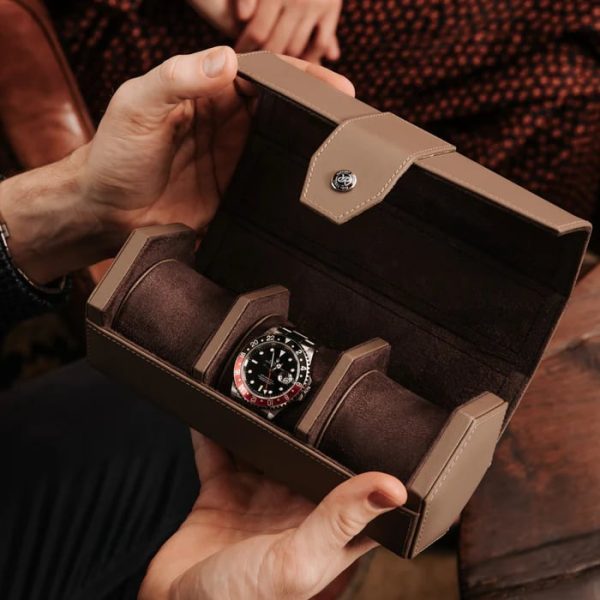 Box du lịch 3 đồng hồ Vantage Three Watch Roll Brown