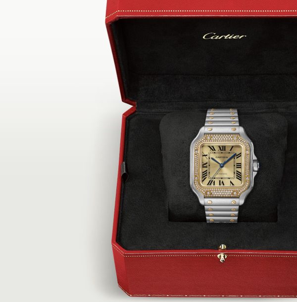 CARTIER SANTOS YELLOW GOLD DIAMOND BEZEL