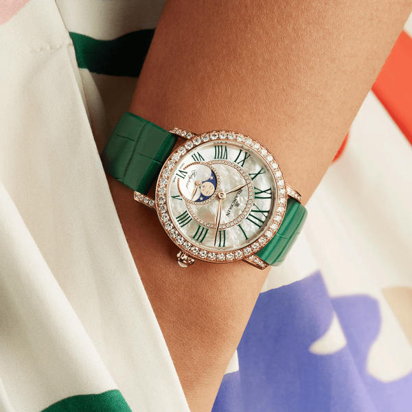 BLANCPAIN LADYBIRD COLORS PHASES DE LUNA ROSE GOLD GREEN ROMAN DIAL