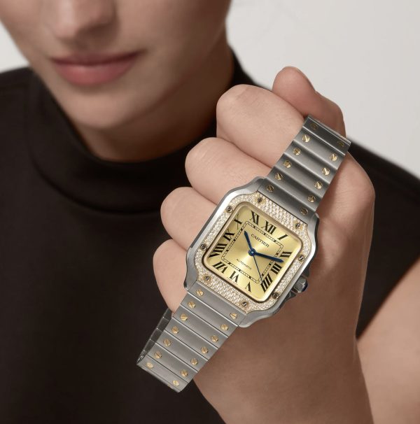 CARTIER SANTOS YELLOW GOLD DIAMOND BEZEL