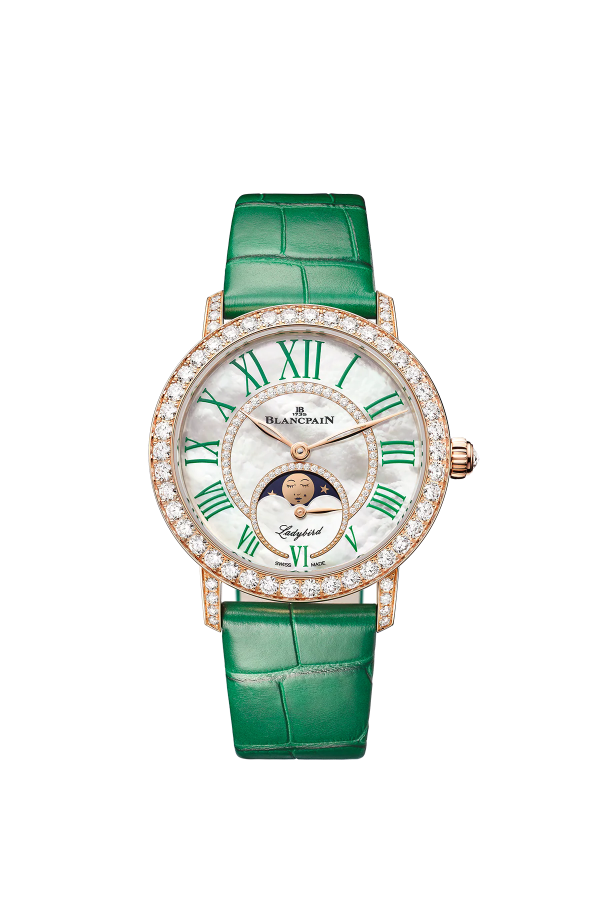 BLANCPAIN LADYBIRD COLORS PHASES DE LUNA ROSE GOLD GREEN ROMAN DIAL