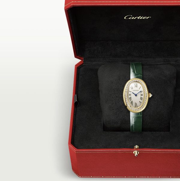 CARTIER BAIGNOIRE YELLOW GOLD DIAMOND BEZEL WHITE DIAL