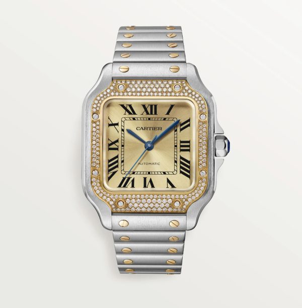 CARTIER SANTOS YELLOW GOLD DIAMOND BEZEL